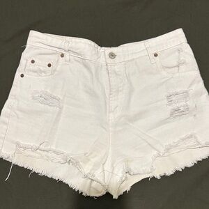 Target Women's Cream Distressed Jean Shorts
